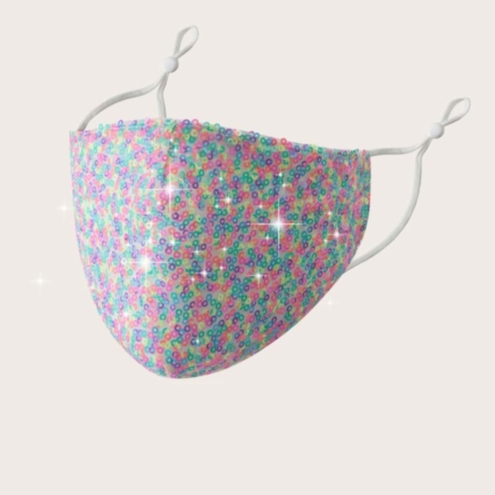 White Rainbow Sequin Face Mask